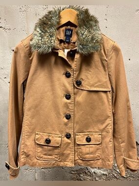 Gap Women's Vintage Y2K Button Down Fur Trim Removable Lining Jacket Small S